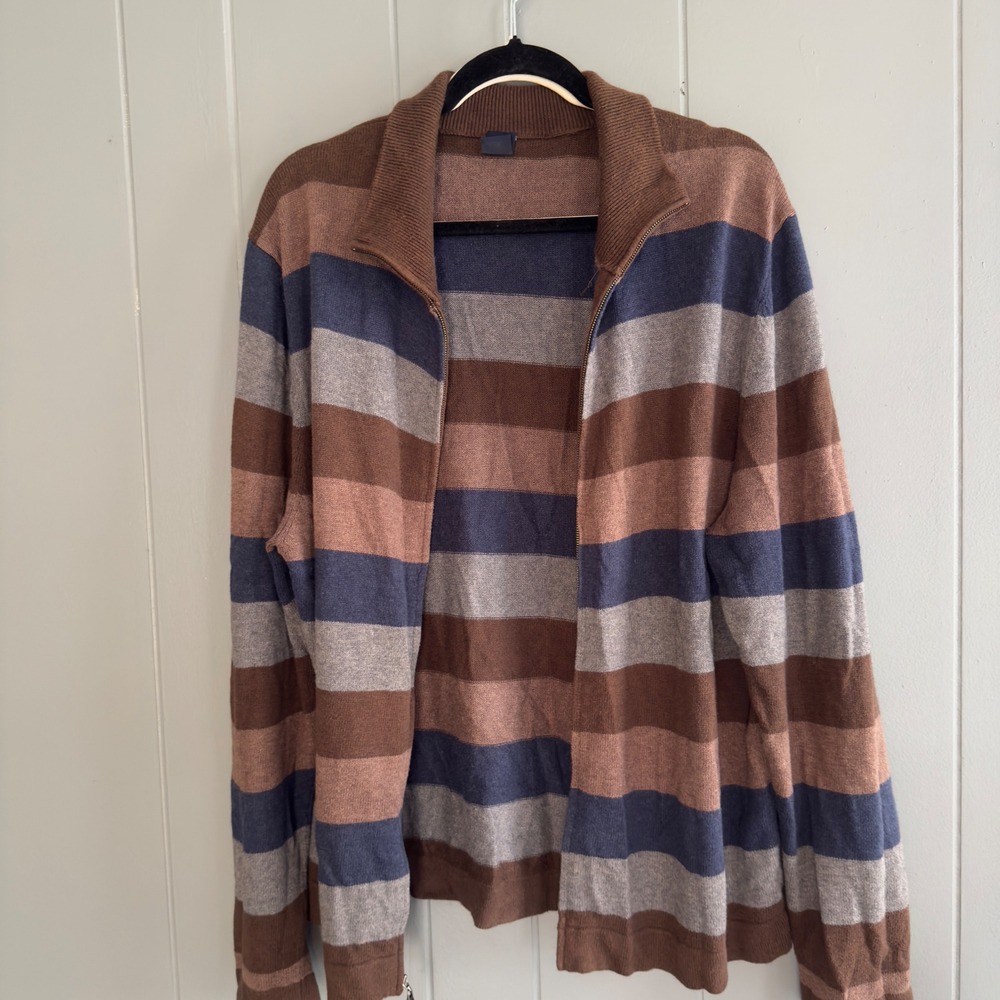 Vintage 2005 GAP men's striped full zip sweater cotton knit Y2K‎ preppy Large